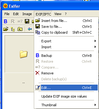 Exifer edit link from menu screenshot