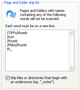 Page and folder skip list screenshot